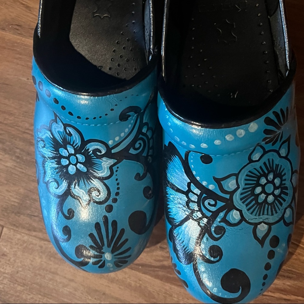 Hand painted Dansko turquoise in color